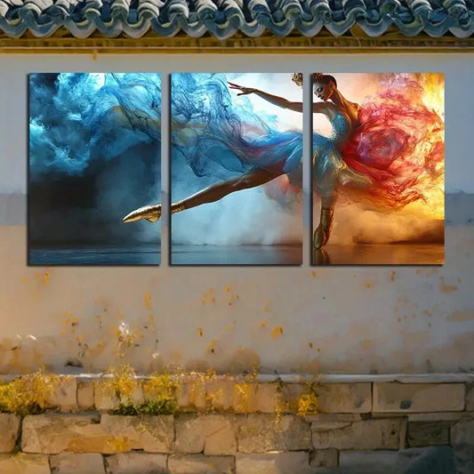 3pcs Vibrant Charming Dancing Girl Illustration Metal Print Ready to Hang Art