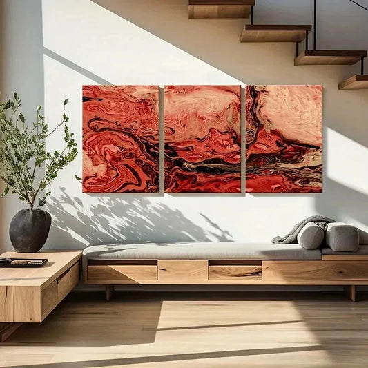 3pcs Abstract Red Marble Texture Wall Art Set Canvas Framed 40x60cm - High Quality Print 100% Australian Made Wall Canvas Ready to Hang