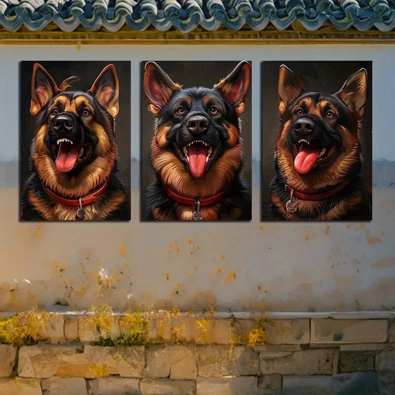 3pcs Charming Dog Smile in Dark Background Metal Print Ready to Hang Art