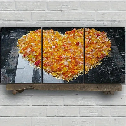 3pcs Set Love Made of Leaves Golden Themed Metal Print Ready to Hang Art