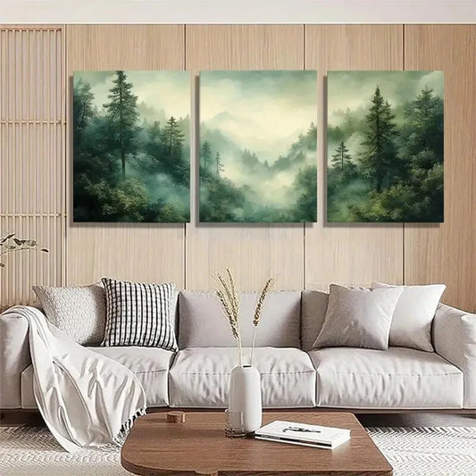 3pcs Misty Green Forest  Lush Greenery Perfect Wall Art Set Canvas Framed 40x60cm - High Quality Print 100% Australian Made Wall Canvas Ready to Hang