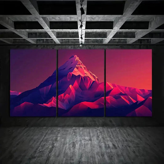 3pcs Pink Themed Mountain Modern Metal Print Ready to Hang Art