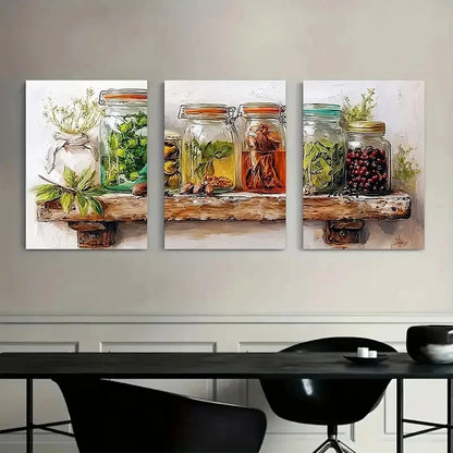 3pcs Edible Items On A Shelf Print Metal Print Ready to Hang Art