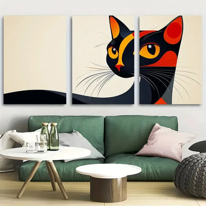 3pcs Abstract Cat Decor Matisse Inspired Metal Print Ready to Hang Art