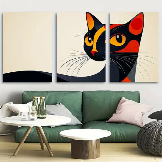 3pcs Abstract Cat Decor Matisse Inspired Metal Print Ready to Hang Art