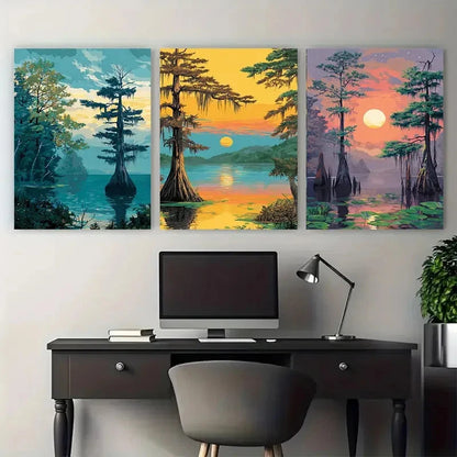 3pcs Louisiana Orleans Bayou Landscape Scene Wall Art Set Canvas Framed 50x70cm - High Quality Print 100% Australian Made Wall Canvas Ready to Hang
