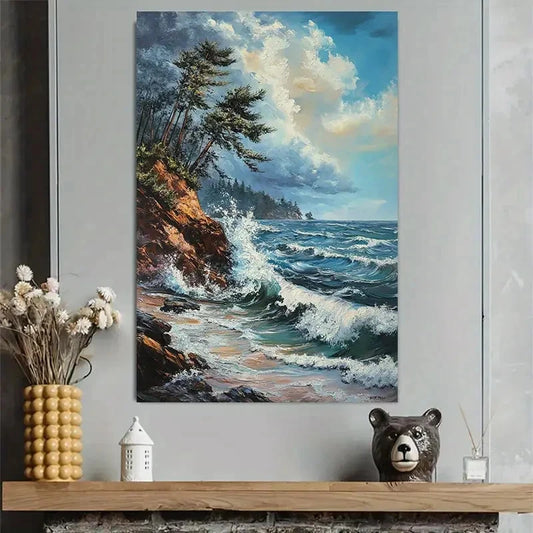 Ocean Storm Waves Coastal Poster 40x60cm Metal Print Ready to Hang