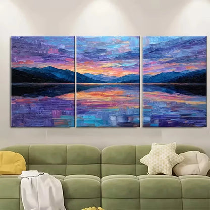 3pcs Impressionist Mountain River Reflection Metal Print Ready to Hang Art