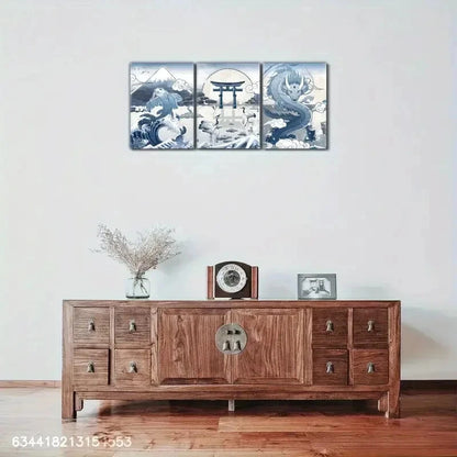 3pcs Ocean Waves Fish Cranes Dragons Animal Metal Print Ready to Hang Art