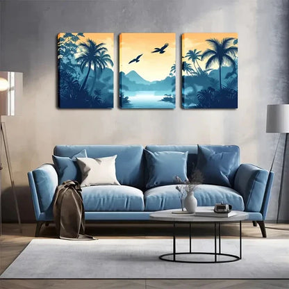 3pcs Coconut Trees Water Orange Sky Perfect Wall Art Canvas Unframed - High Quality Print 100% Australian Made Wall Canvas
