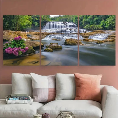 3pcs Dunns River Falls Travel Illustration Wall Art Set Canvas Framed 60x90cm - High Quality Print 100% Australian Made Wall Canvas Ready to Hang