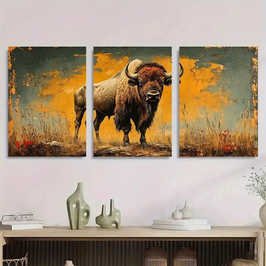 3pcs Vintage Bison Rustic Farmhouse Buffalo Metal Print Ready to Hang Art
