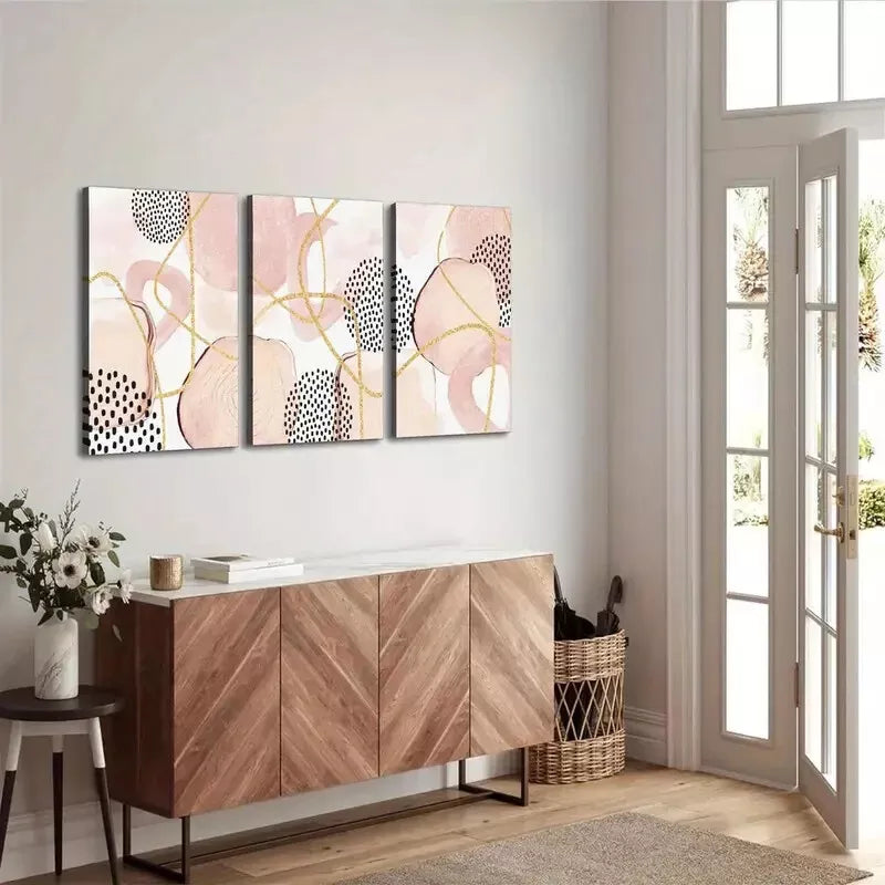 3pcs Pink Abstract Geometric Art Canvas Framed 40x60cm - High Quality Print 100% Australian Made Wall Canvas Ready to Hang