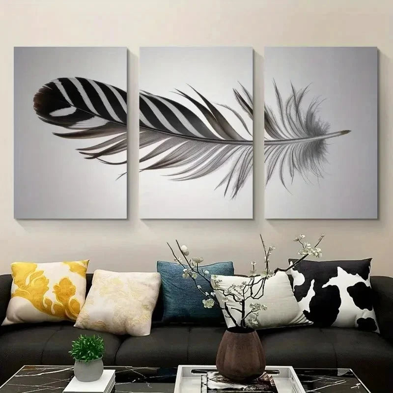 3pcs Feather Artwork Botanical Painting Metal Print Ready to Hang Art
