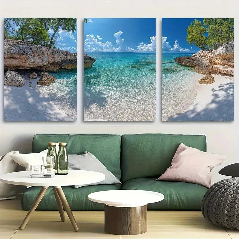 3pcs The Isle of Pines Seascape Design Metal Print Ready to Hang Art