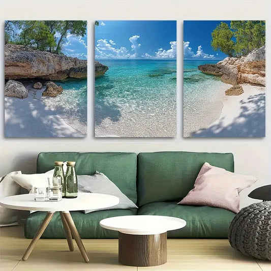 3pcs The Isle of Pines Seascape Design Metal Print Ready to Hang Art