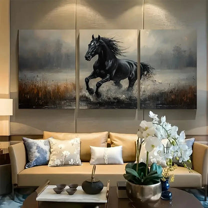 3pcs Black Stallion Noble Animal Metal Print Ready to Hang Art