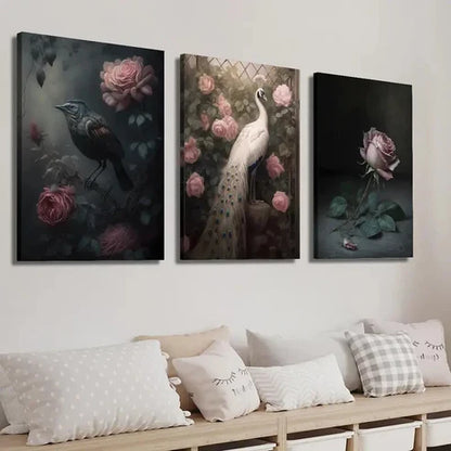 3pcs Gothic Animal Bird and Pearooster Wall Art Set Canvas Unframed - High Quality Print 100% Australian Made Wall Canvas
