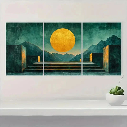 3pcs Minimalist Blue Green Abstract Geometric Metal Print Ready to Hang Art