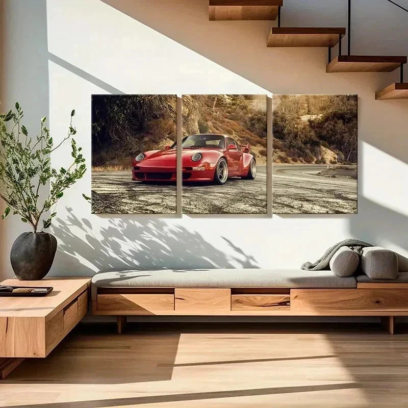 3pcs Red Color Super Car Modern Vehicle Wall Art Set Canvas Framed 40x60cm - High Quality Print 100% Australian Made Wall Canvas Ready to Hang