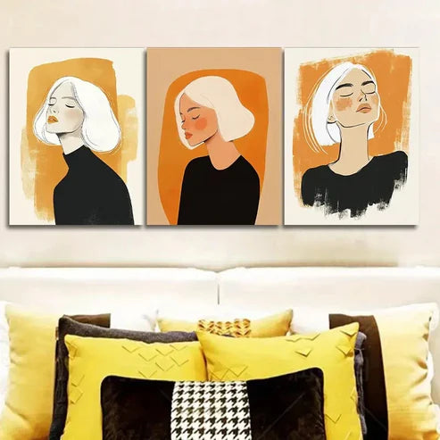 3pcs Featuring an Abstract Portrait Wall Art Set Canvas Unframed - High Quality Print 100% Australian Made Wall Canvas