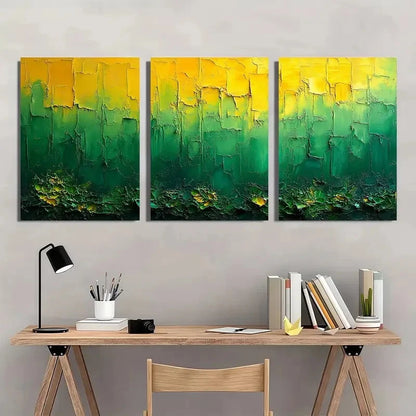 3pcs Green and Yellow Abstract Texture Metal Print Ready to Hang Art