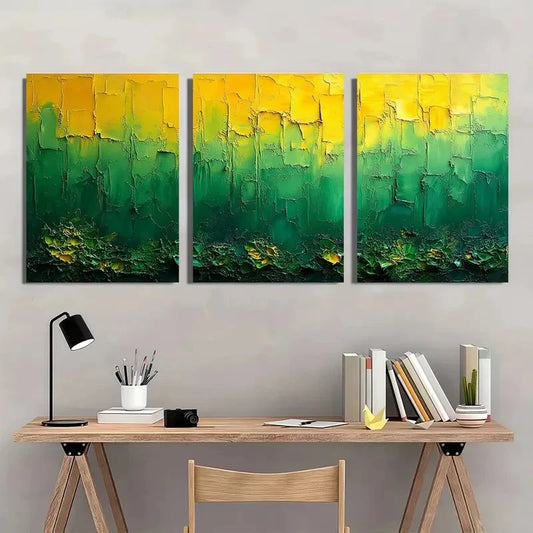 3pcs Green and Yellow Abstract Texture Metal Print Ready to Hang Art