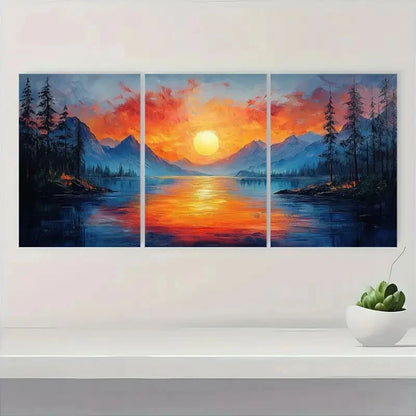 3pcs Abstract River Landscape Oil Painting Metal Print Ready to Hang Art