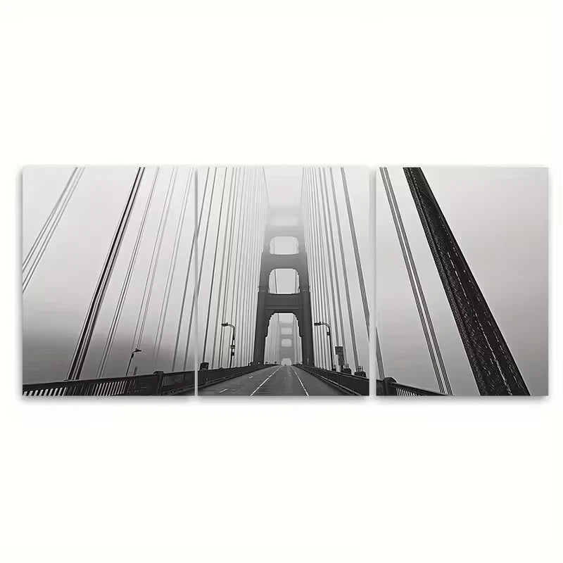 3pcs Black & WhiteSan Francisco Golden Gate Bridge Metal Print Ready to Hang Art