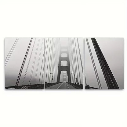 3pcs Black & WhiteSan Francisco Golden Gate Bridge Metal Print Ready to Hang Art