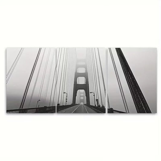 3pcs Black & WhiteSan Francisco Golden Gate Bridge Metal Print Ready to Hang Art