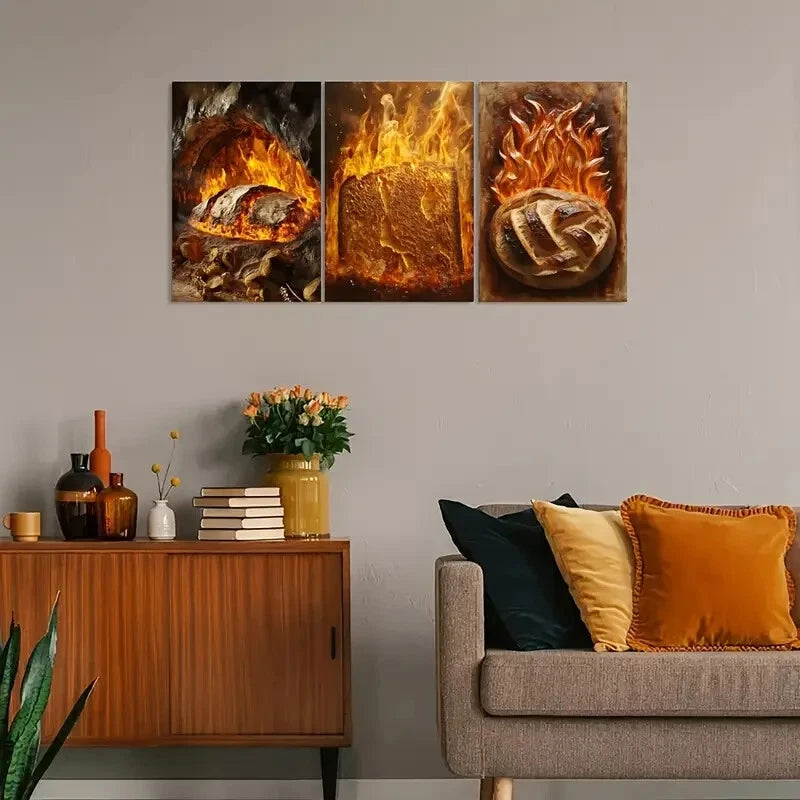 3pcs Vintage-Inspired Burning Design Metal Print Ready to Hang Art