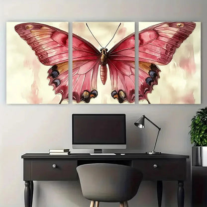 3pcs Vintage Pink Butterfly Insect Design Metal Print Ready to Hang Art
