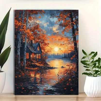 Beautiful Autumn Witch Scene Painting 40x60cm Metal Print Ready to Hang