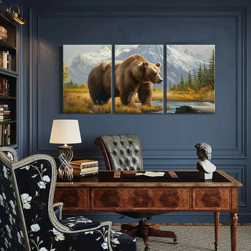 3pcs Artistic Bear Landscape Mountain Scenery Metal Print Ready to Hang Art