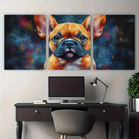 3pcs French Bulldog Puppy Watercolour Design Metal Print Ready to Hang Art