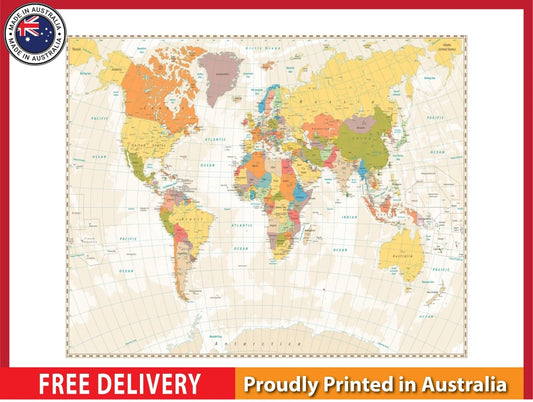 NEW (LAMINATED) OLD RETRO  WORLD MAP (61X91CM) Educational CHART PICTURE PRINT