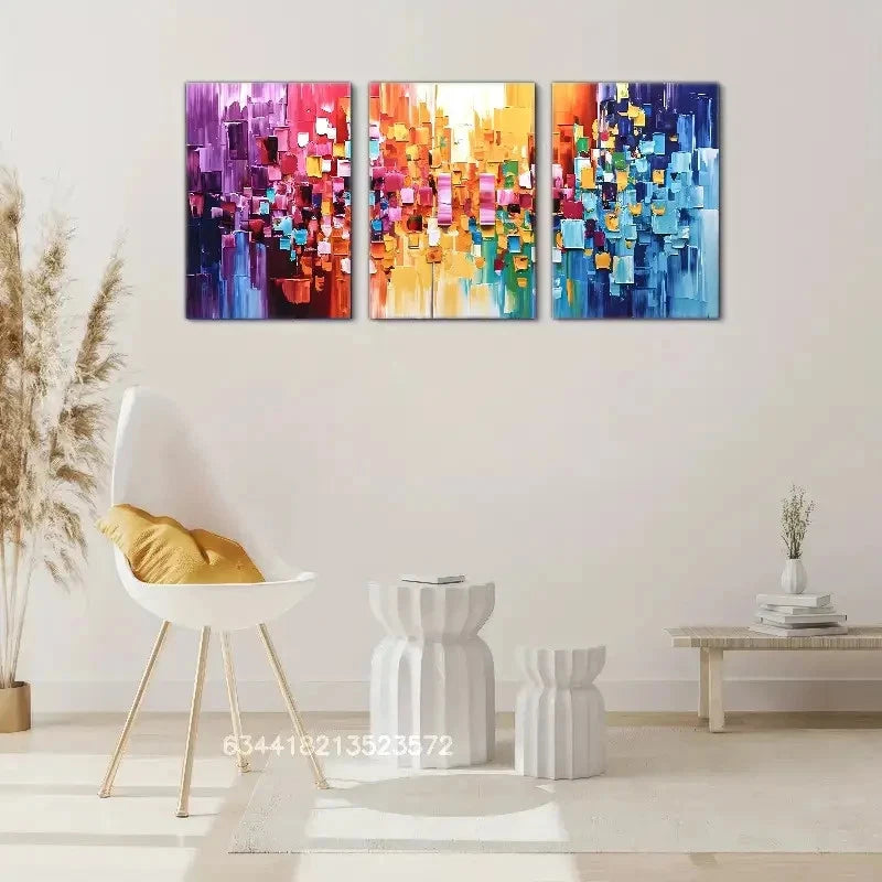 3pcs Minimalist Colorful Block Wall Art Metal Print Ready to Hang Art
