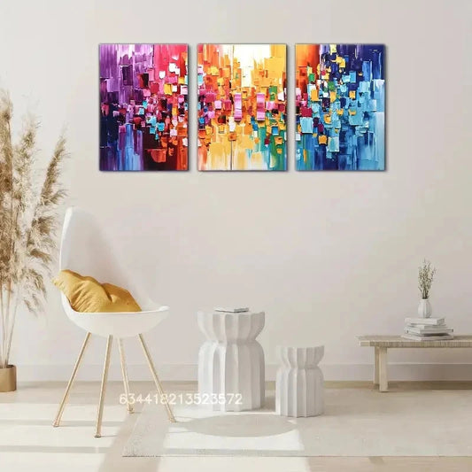 3pcs Minimalist Colorful Block Wall Art Metal Print Ready to Hang Art