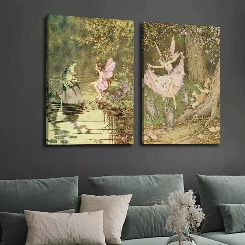 2pcs Whimsical Forest Scene Painting Canvas Framed 50x75cm - High Quality Print 100% Australian Made Wall Canvas Ready to Hang