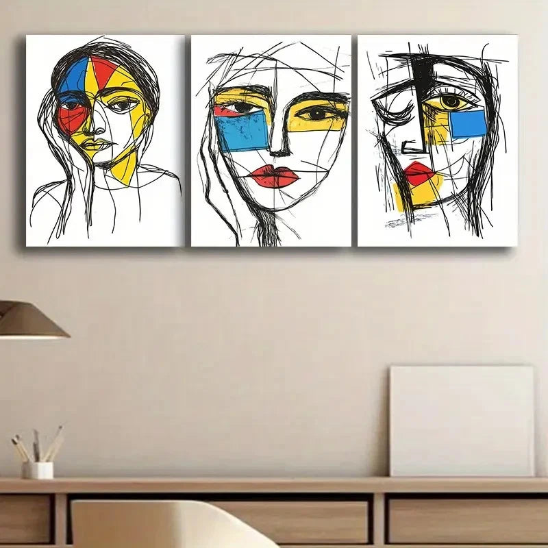 3pcs Elegant Woman Sketch Wall Art Set Canvas Framed 50x70cm - High Quality Print 100% Australian Made Wall Canvas Ready to Hang