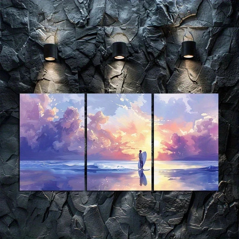 3pcs Challenge Your Limits with Surfing Metal Print Ready to Hang Art