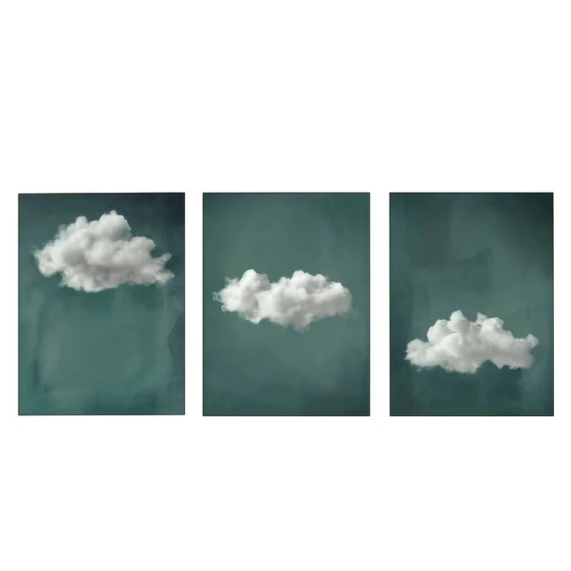 3pcs Depicting Green & Clouds   Wall Art Set Canvas Framed 50x70cm - High Quality Print 100% Australian Made Wall Canvas Ready to Hang