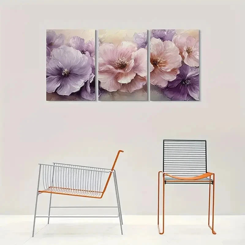 3pcs Abstract Floral Modern Themed Metal Print Ready to Hang Art