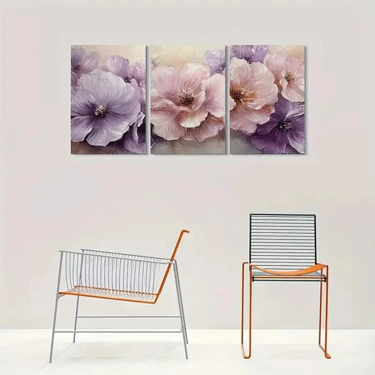 3pcs Abstract Floral Modern Themed Metal Print Ready to Hang Art