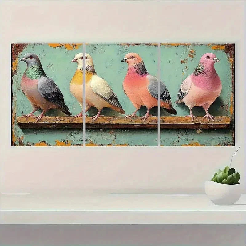3pcs Pigeon Metal Print Ready to Hang Art