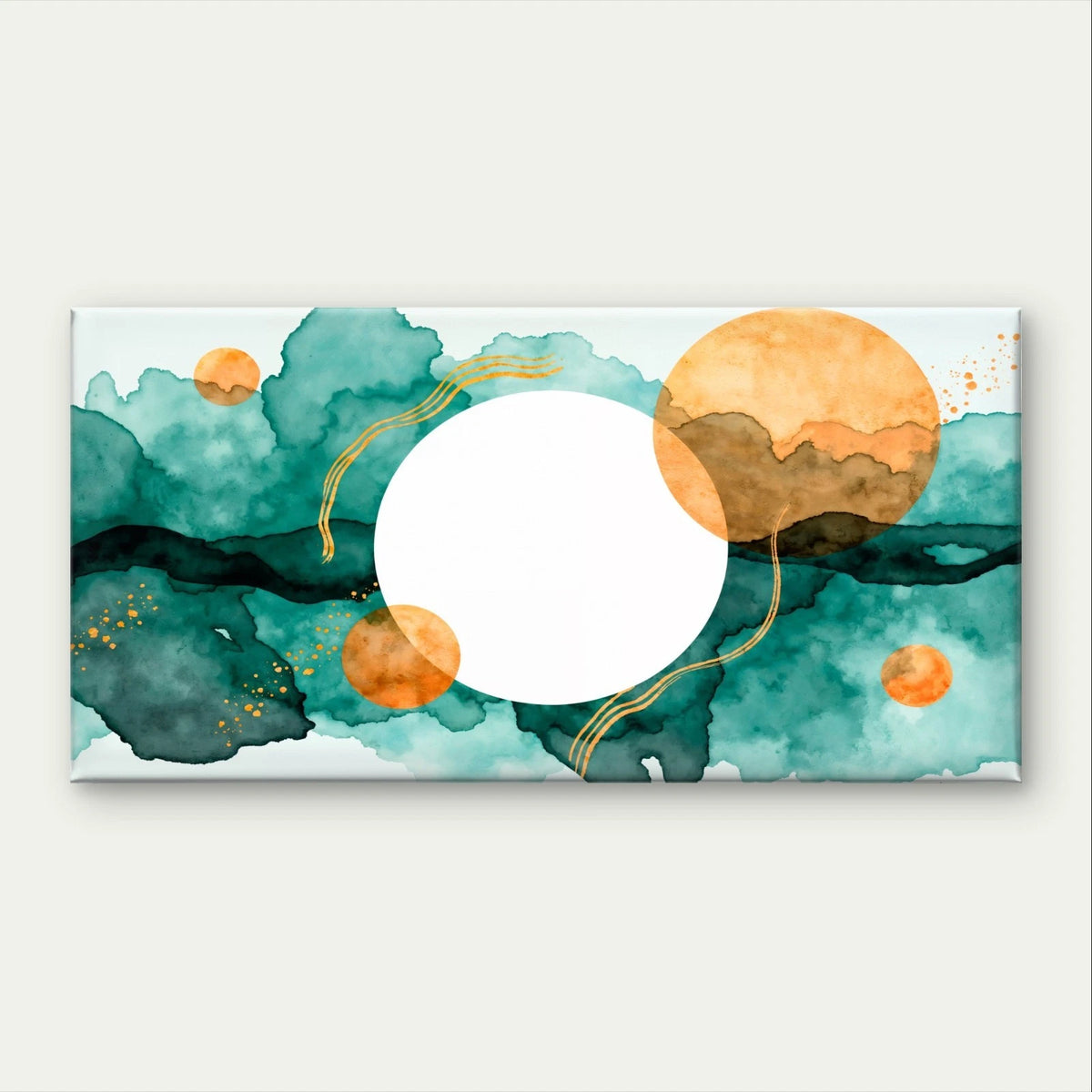 Teal Watercolour and Gold Geometric Wall Art Canvas Office Home Framed 120x60cm