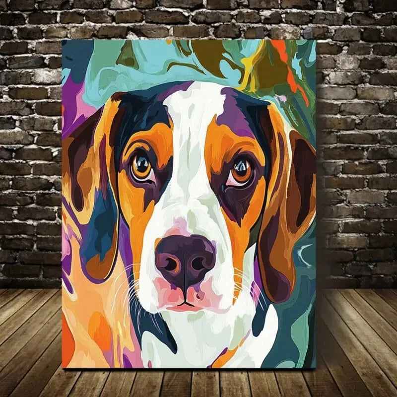 Contemporary Abstract Beagle Dog Painting 40x60cm Metal Print Ready to Hang