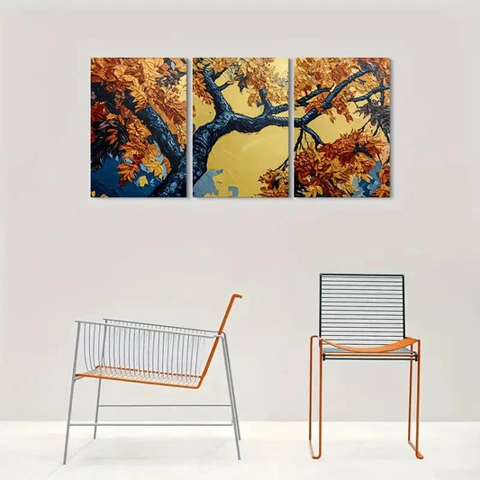 3pcs Autumn Tree Abstract Fall Leaves Painting Wall Art Set Canvas Framed 40x60cm - High Quality Print 100% Australian Made Wall Canvas Ready to Hang