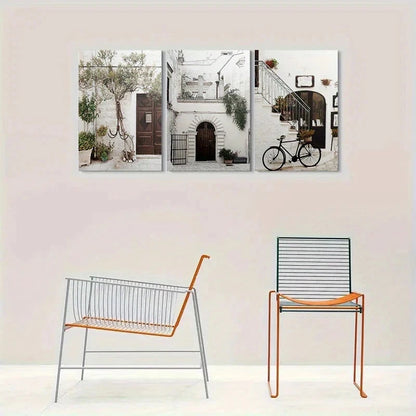 3pcs Vintage European Street Scene Bicycle Metal Print Ready to Hang Art